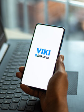 Assam, India - August 6, 2021 : Rakuten Viki logo on phone screen stock image.