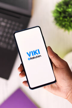 Assam, India - August 6, 2021 : Rakuten Viki logo on phone screen stock image.