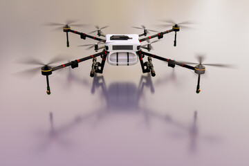 Agriculture drone taking off, professional agriculture drone for fertilizer spay, 3d illustration rendering