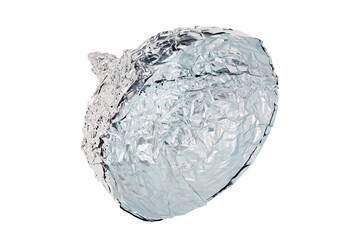 Aluminium foil hat isolated on white background, symbol for conspiracy theory and mind control...