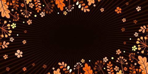 Autumn background. Black background with copy space and autumn leaves. Vector frame, illustration of autumn leaves with orange, yellow, brown foliage of oak, mountain ash. Fall collection art.