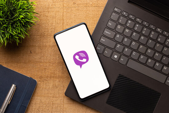 Assam, india - May 18, 2021 : Viber logo on phone screen stock image.
