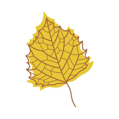 Yellow Autumn Leaf with Veins as Seasonal Foliage on Stem Vector Illustration
