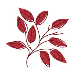 Red Autumn Leaf with Veins as Seasonal Foliage on Stem Vector Illustration