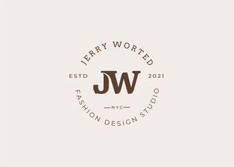 Initial j w letter logo design template, vintage style, Vector illustrations