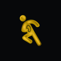 American Football Player gold plated metalic icon or logo vector