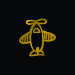 Airplane Hand Drawn Toy From Top View gold plated metalic icon or logo vector