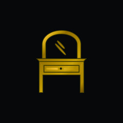Bed Room Mirror On A Drawer Furniture gold plated metalic icon or logo vector