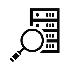 Database, search icon. Black vector graphics.
