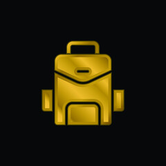 Backpack gold plated metalic icon or logo vector