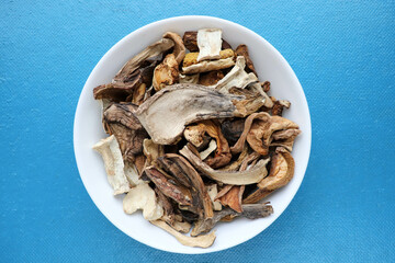 plate with dried porcini mushrooms