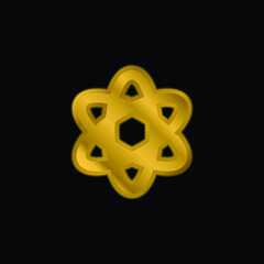 Atom gold plated metalic icon or logo vector