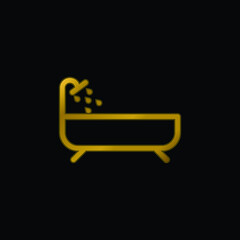 Bathtub gold plated metalic icon or logo vector