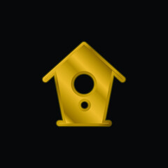 Birdhouse gold plated metalic icon or logo vector