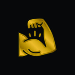 Bodybuilding gold plated metalic icon or logo vector