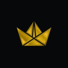 Boat gold plated metalic icon or logo vector