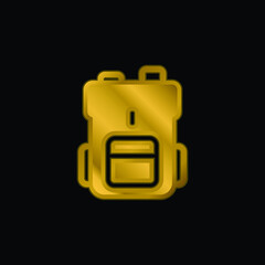 Big Backpack gold plated metalic icon or logo vector