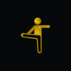 Boy Stretching Righ Leg And Left Arm gold plated metalic icon or logo vector