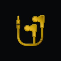 Big Earphones gold plated metalic icon or logo vector