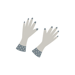 Rubber household gloves. Colorful vector isolated illustration hand drawn. Pair of blue protective gloves for gardening or farm work