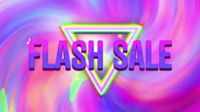 Animation of flash sale text over moving colourful background