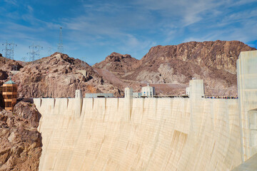 View of the Hoover Dam with intake towers, Nevada, USA