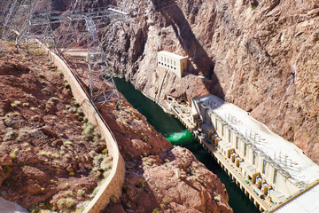 View of the Colorado river and power station at the Hoover dam in Nevada, USA