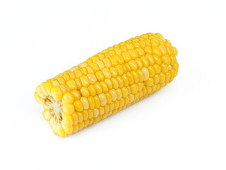 Single organic corn cob isolated on white background. Nutritious snack