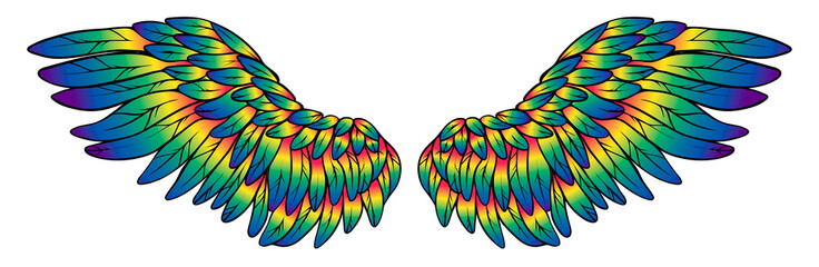 Obraz premium Beautiful magic bright rainbow wings, vector illustration