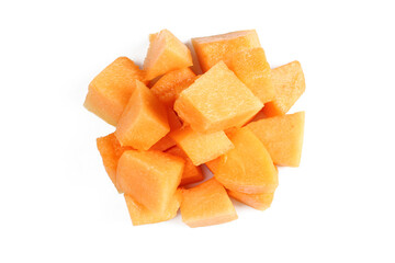 Stack of melon slices isolated on white background. Juicy fruit