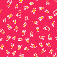 Line Medieval throne icon isolated seamless pattern on red background. Vector