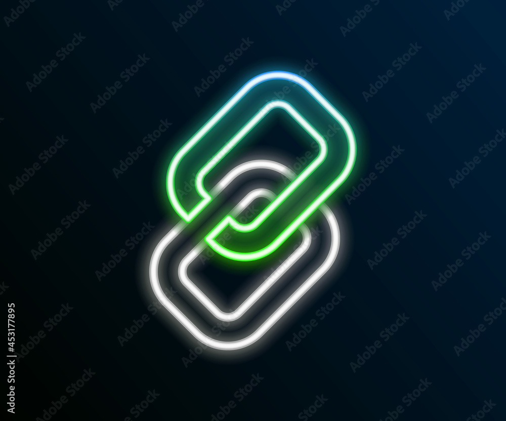 Poster glowing neon line chain link icon isolated on black background. link single. hyperlink chain symbol.