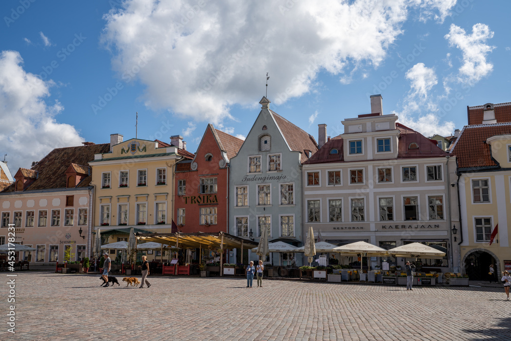 Sticker view of the raekoja square in the historic city center of tallinn