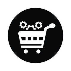 Service, basket, cart, setting icon. Black vector graphic.