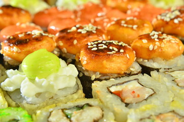 Sushi roll set macro closeup