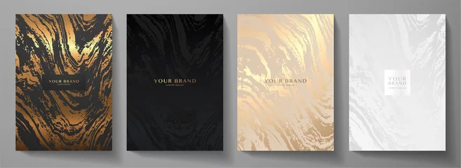 Foto op Plexiglas Moderne elegante cover ontwerpset. Luxe modieuze achtergrond met abstract marmeren patroon in goud, zwart, zilver kleur. Elite premium vectorsjabloon voor menu, brochure, flyerlay-out, presentatie © Shiny777