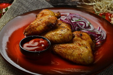 Fried Chicken in red Plate