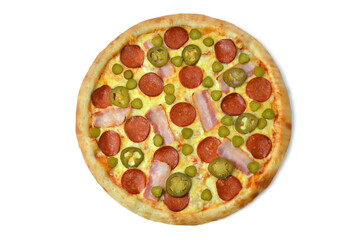 fresh italian classic original pizza top view isolated on white background