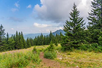 Beautiful nature at the top of Mount Jeremel in the South Urals, Russia.