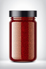 Glass Jar with Raspberry Jam on Background. 