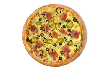 Pizza top view isolated on white