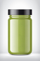 Glass Jar with Wasabi on Background. 