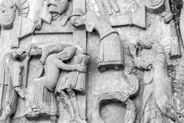 Christian mediaeval relief on natural stone pillars at Externsteine.