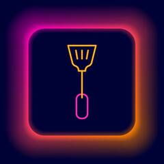 Glowing neon line Fly swatter icon isolated on black background. Colorful outline concept. Vector