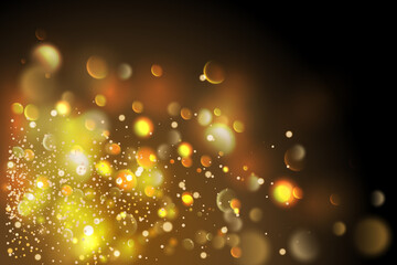 Golden particles. Glowing yellow bokeh circles abstract gold luxury background.
