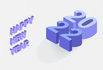 Happy New Year celebration concept. Beautiful three dimensional numbers 2022 and inscription. Design for greeting card, banner and poster. Isometric vector illustration isolated on light background