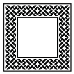 Black and white rectangle frame with linear border ornament, vector certificate template, decorative design element in retro style
