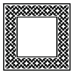 Black and white rectangle frame with linear border ornament, vector certificate template, decorative design element in retro style
