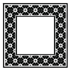 Black and white rectangle frame with linear border ornament, vector certificate template, decorative design element in retro style