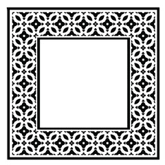 Black and white rectangle frame with linear border ornament, vector certificate template, decorative design element in retro style.